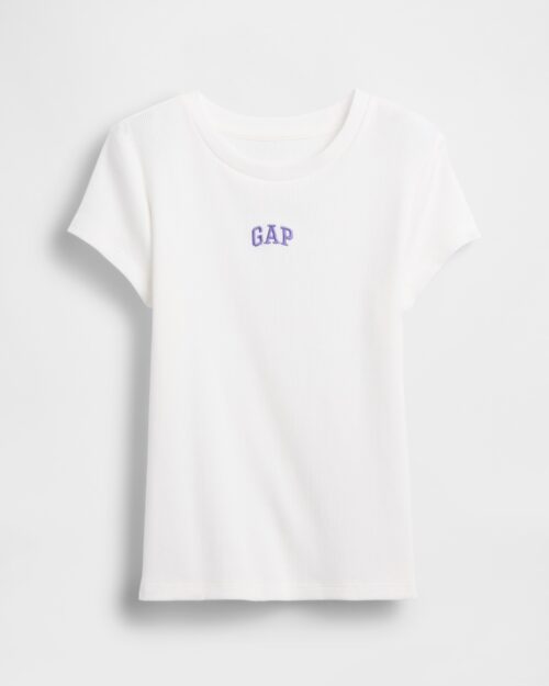 T-shirt dziecięcy prążkowany z logo biały