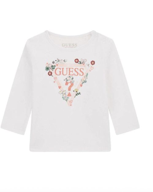 Biała koszulka dziecięca z długim rękawem GUESS